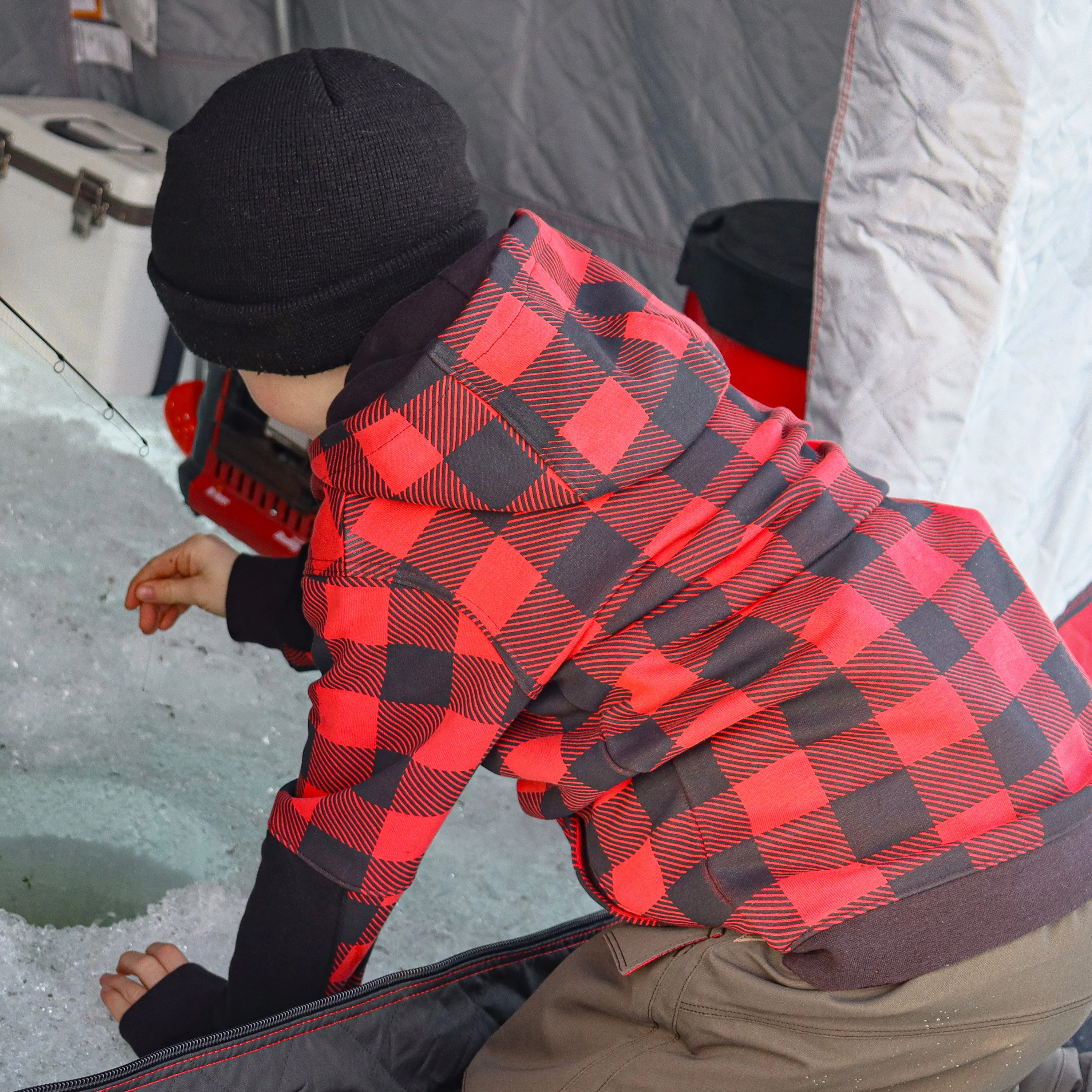 Youth Retro Buffalo Plaid Hoodie - Image 4